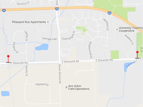 2-mile segment of Ellsworth Road that was analyzed in StreetLight InSight