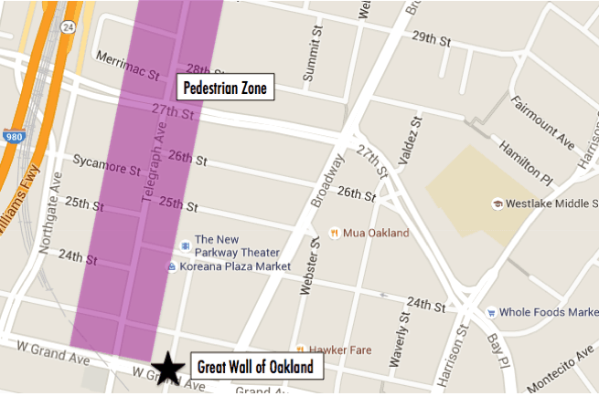 Map of Great Wall of Oakland and First Friday Art Murmur locations.