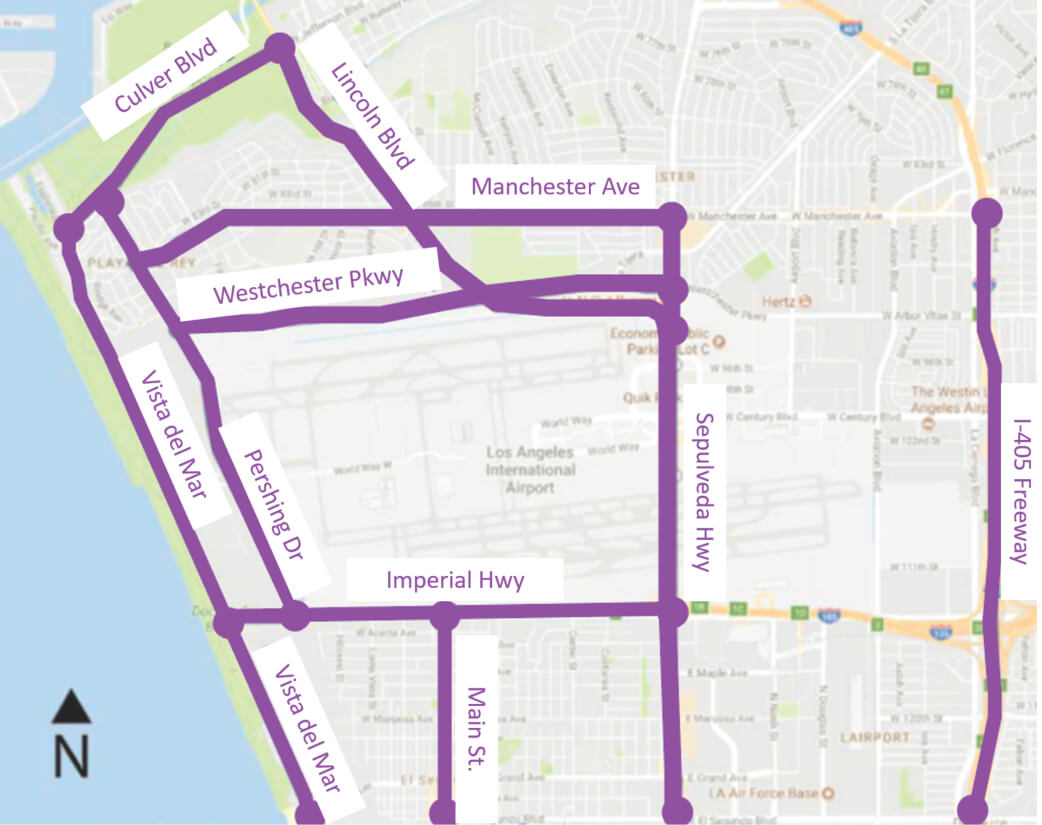 These are our roads of interest around Vista Del Mar in Los Angeles.