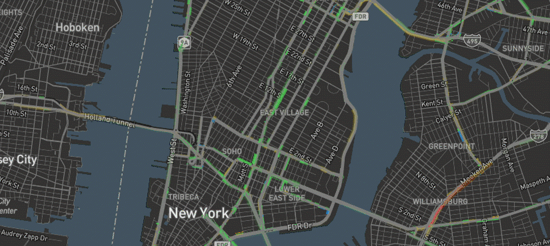 time lapse of travel time changes during NYC congestion pricing