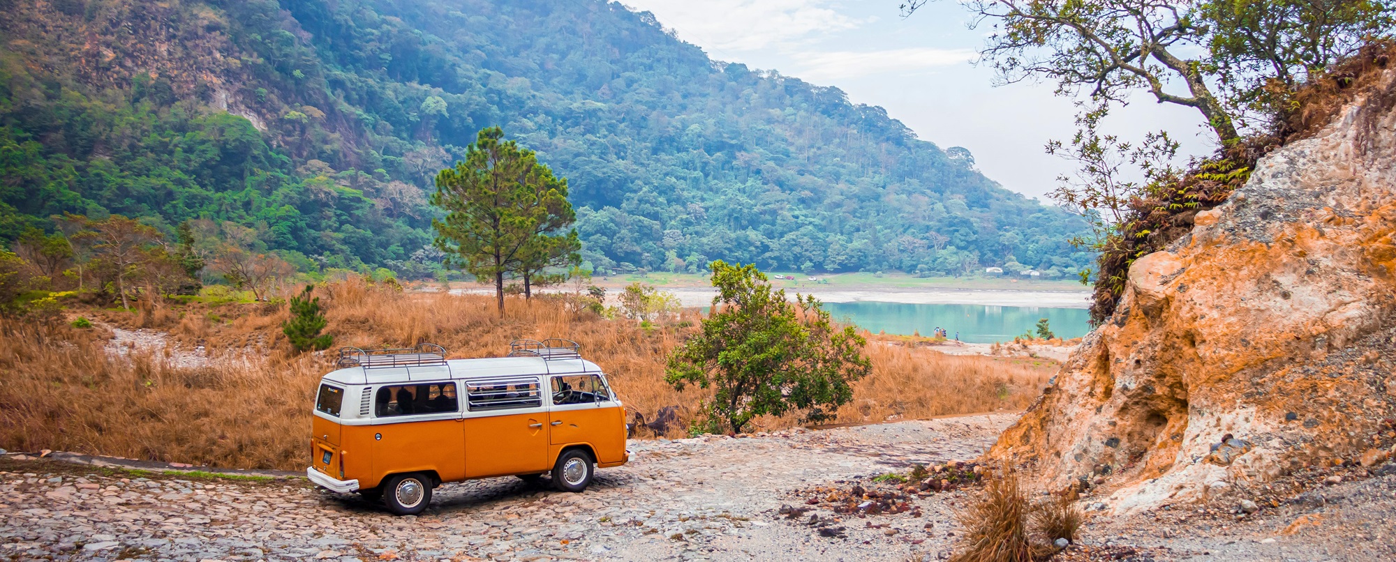 camper van on a road trip in nature