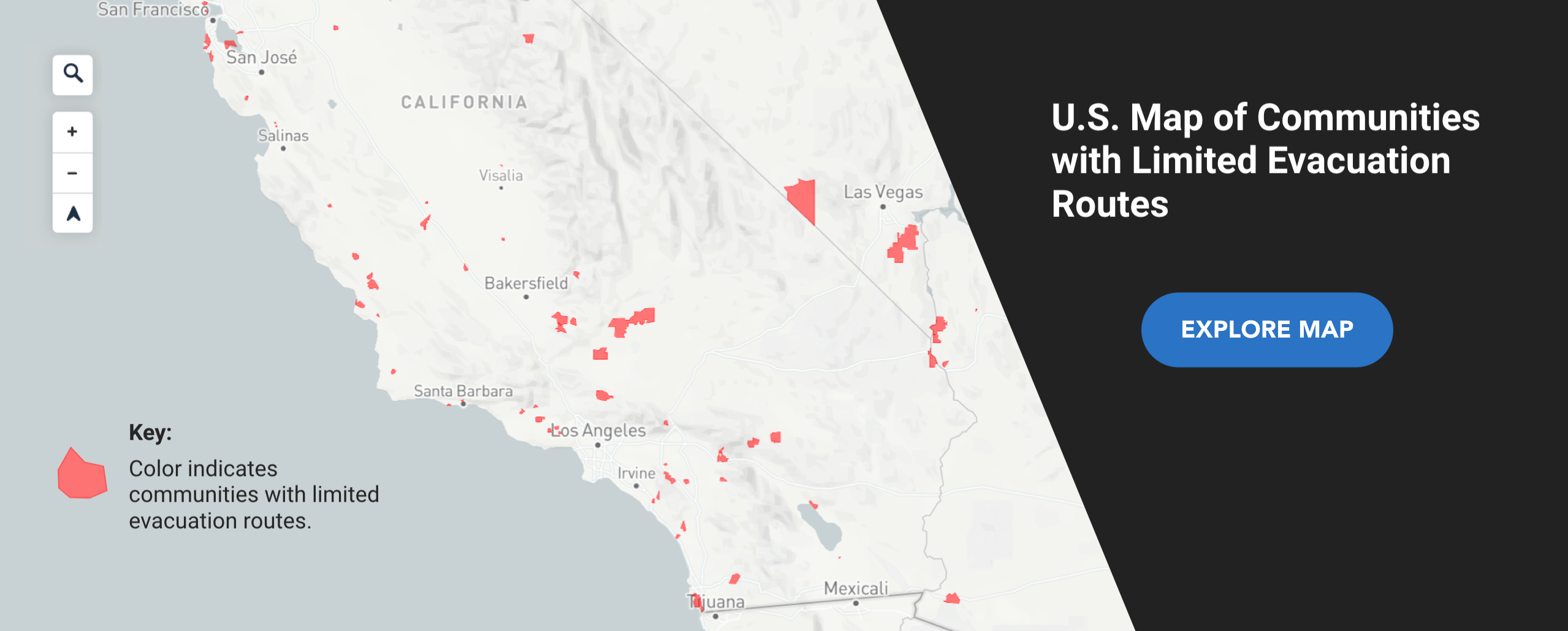 U.S. Map of Communities with Limited Evacuation Routes