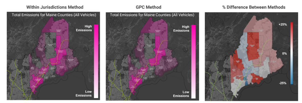 Maine county GHG measurements by methodology