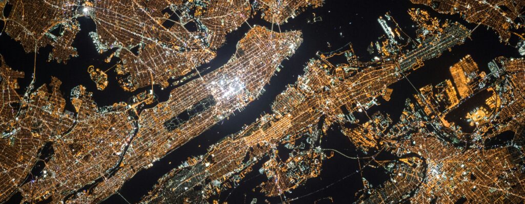 smart city aerial view - NYC lights at night
