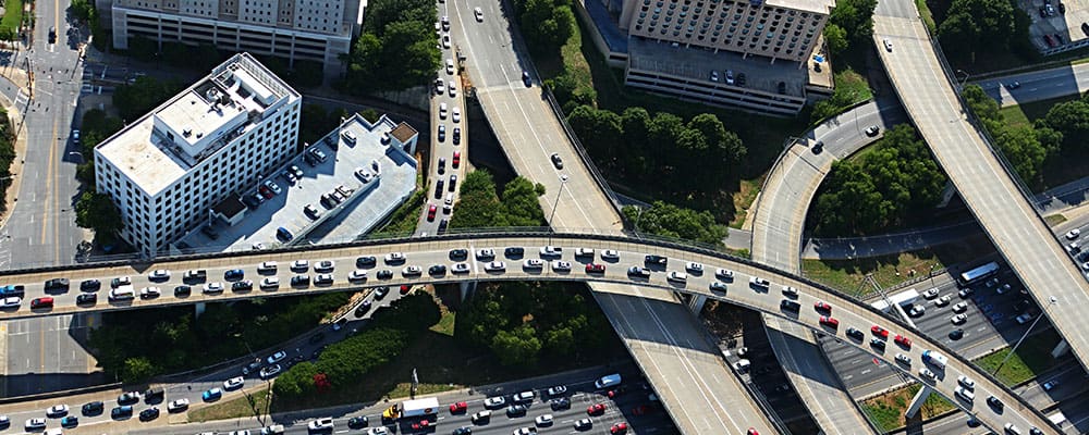 overhead view of busy city highway